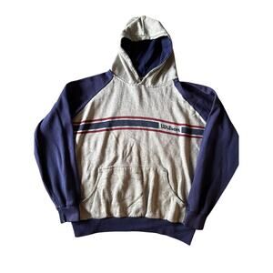 Vintage Wilson Reverse Weave Worn Thin Large Heather Gray Blue Raglan Hoodie